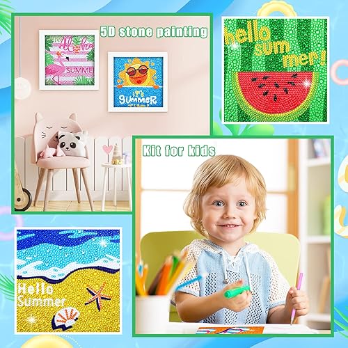 Miniatura 7 de Charniol Juego de 9 piezas de pintura de diamantes de verano, flamenco, piña, sandía, taladro redondo completo, hecho a mano, taladro cuadrado,