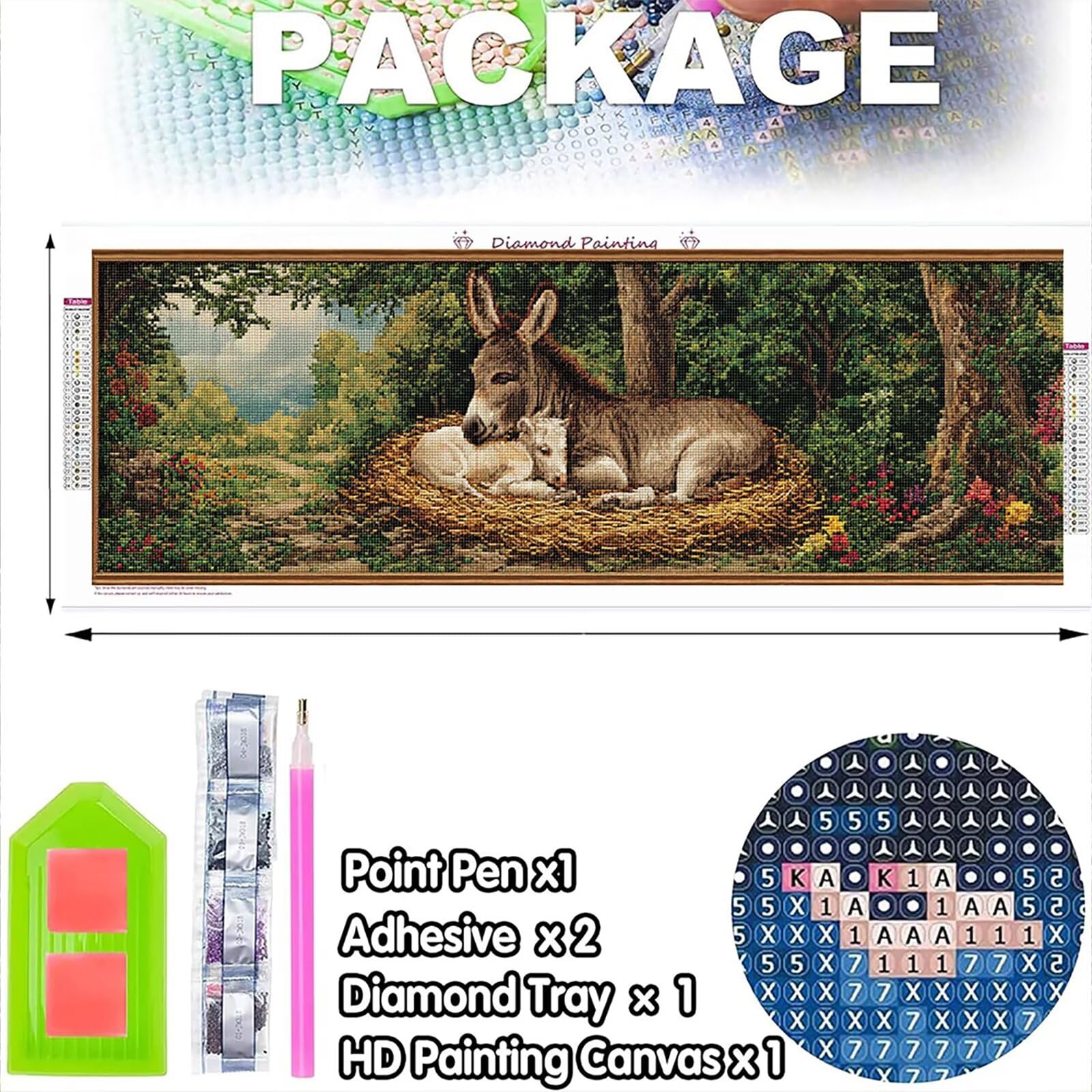 5D DIY Farma Diament Malarstwo Duży rozmiar 100x300cm, Diament Malarstwo Dorosły Osioł, Diamentowe Malarstwo Haft Ścieg krzyżykowy Rhinestone Zestaw Kreatywny Diament Dekoracja wnętrz TU0N-464