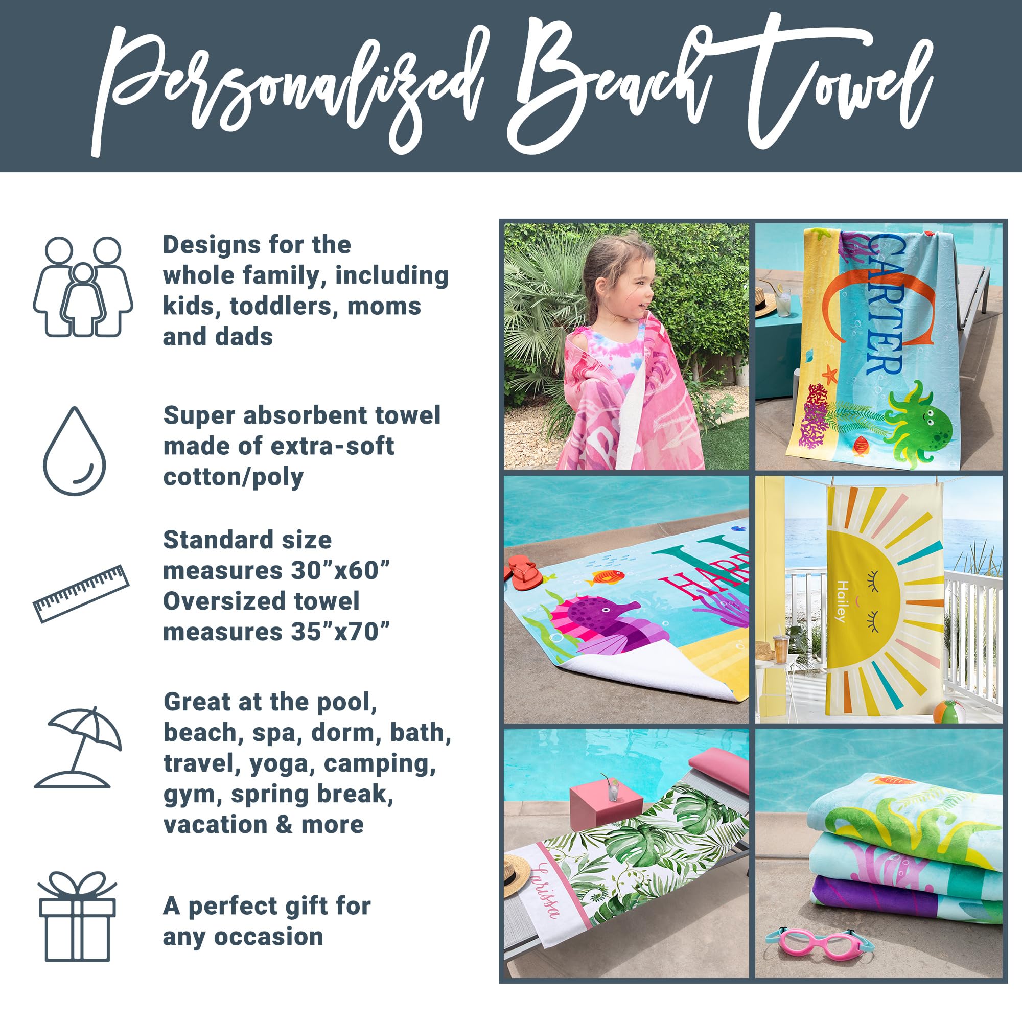 Personalized Beach Towel For Kids - Custom Name Towel For Pool & Vacation