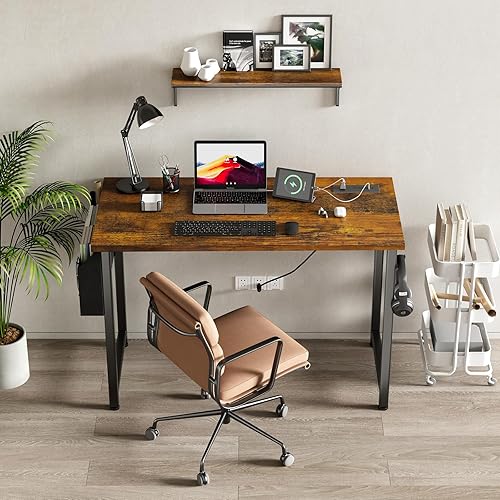 Miniatura 2 de Lufeiya 40 inch Computer Desk with Power Outlet, 39 inch Teen Study Table Home Office Work Writing Desk with Charging Station Outlets Built in,