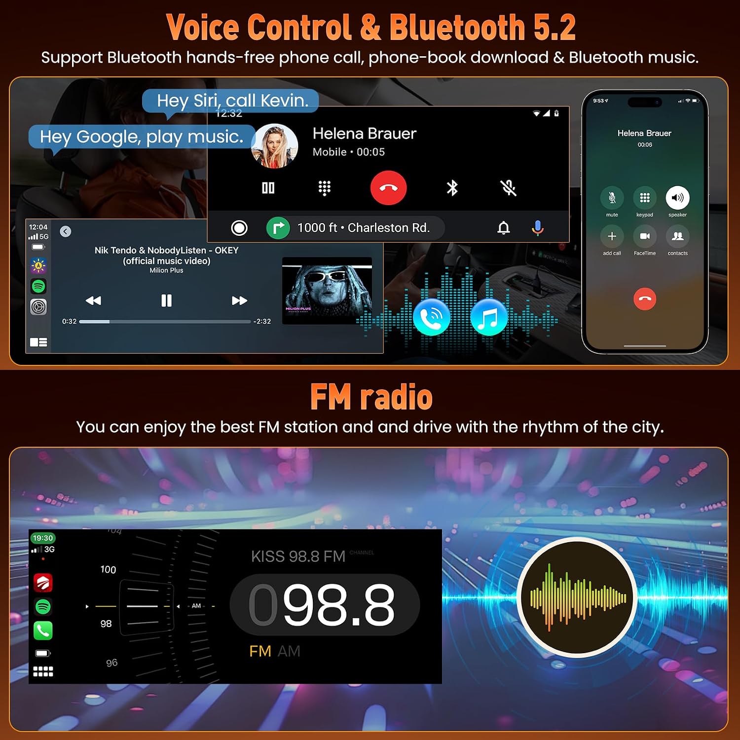 (8Core + Android 15) 6.8 Inch QLED Touch Screen Car Radio for Dodge Ram 1500 2500 (1994-2001),for Dodge Grand Caravan (1992-2000), Support Carplay& Android Auto& Mirror Link &Bluetooth&GPS&FM Radio