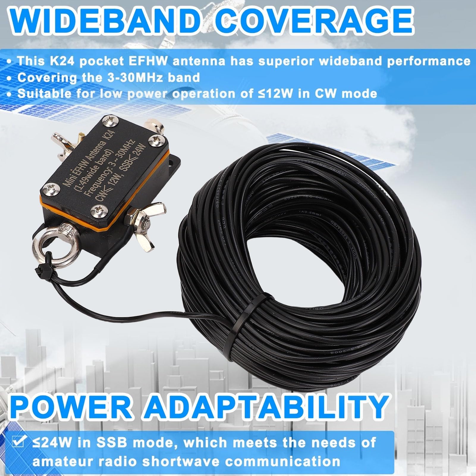 Dpofirs Antena Portátil HF End Fed Alimentada 1:49 Antena de Bolsillo Corto de Bolsillo Corto de Balun 3-30MHz para Radioaficionada con una Bolsa de Oscilador y Bolsa de Almacenamiento