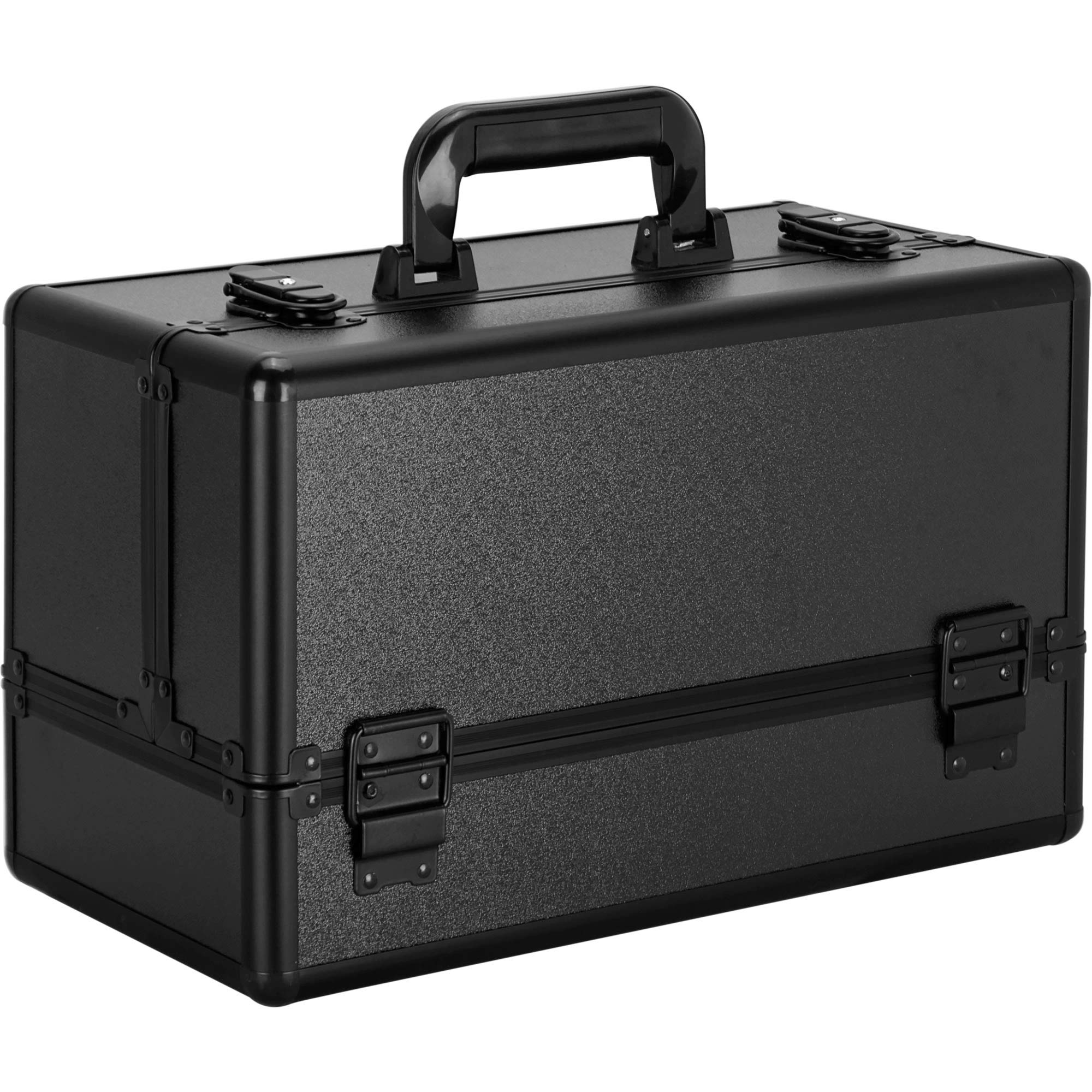 Ver Beauty Professional Makeup Organizer Heavy Duty Makeup Artist Train Case with 6 Easy Slide Extendable Trays and Brush Holders VP002 Black Matte