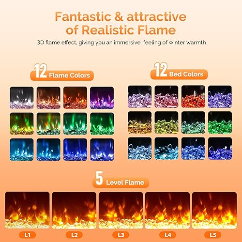 Miniatura 3 de ROVSUN 30'' Electric Fireplace, 2-in-1 Ultra-Thin Wall Mounted & Recessed Fireplace with WiFi & Remote Control & Touch Screen, 1500W Wall Heater