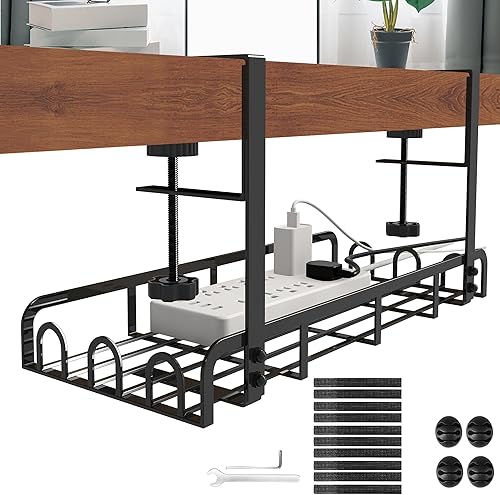 Miniatura 7 de Sleclean Bandeja de organización de cables para debajo del escritorio, abrazadera de brazo largo mejorada, 16.6 x 4.7 pulgadas, organizadores de