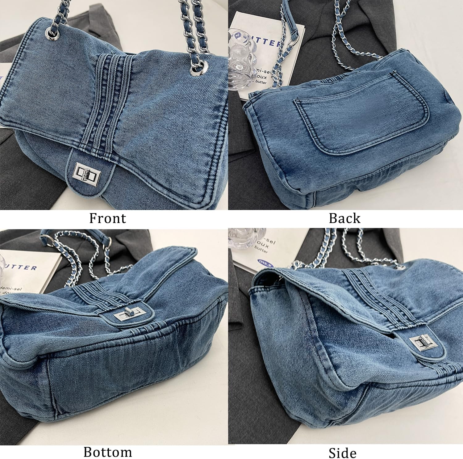 LEESION Denim Purse for Women Jean Purses Denim Bag Shoulder Handbag Crossbody Bag Retro Trendy Tote Purse for Daily & Travel - Image 6