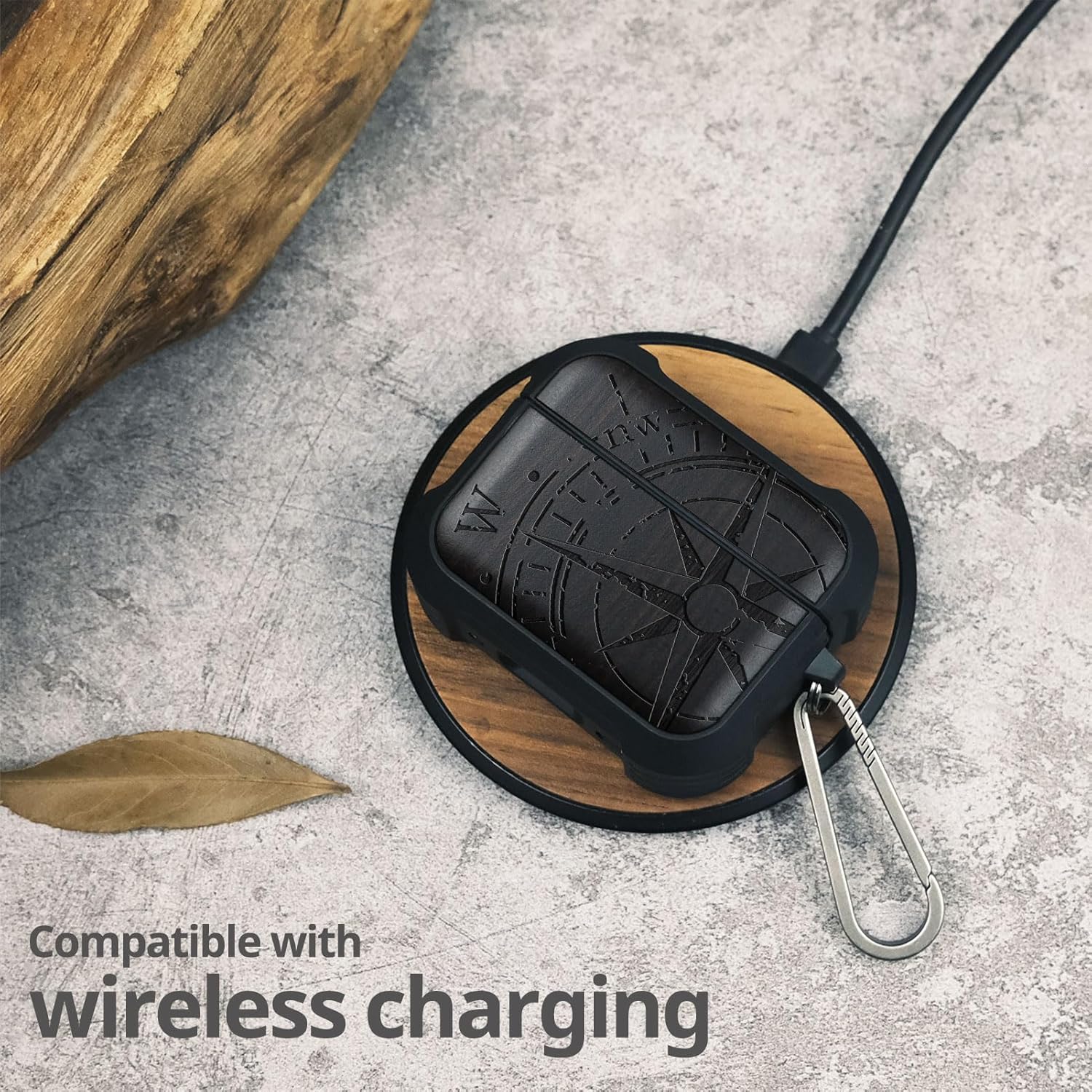 Carveit Wooden Case for AirPods Pro 3 Case (2025), Wood Artisan Engraved & TPU Shockproof Cover, Titanium Quick Released Clasp, Wireless Chargers Compatible (The Incomplete Compass) Blackwood