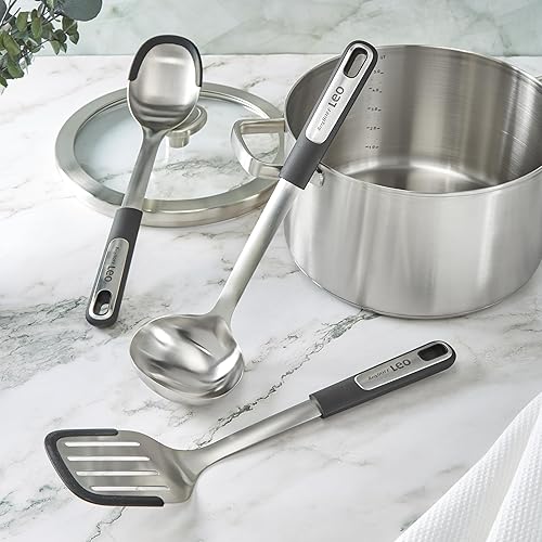 Miniatura 2 de BergHOFF Juego de utensilios de cocina de grafito de 3 piezas, material reciclado, espátula ranurada, cuchara para servir, cucharón de sopa, cabeza