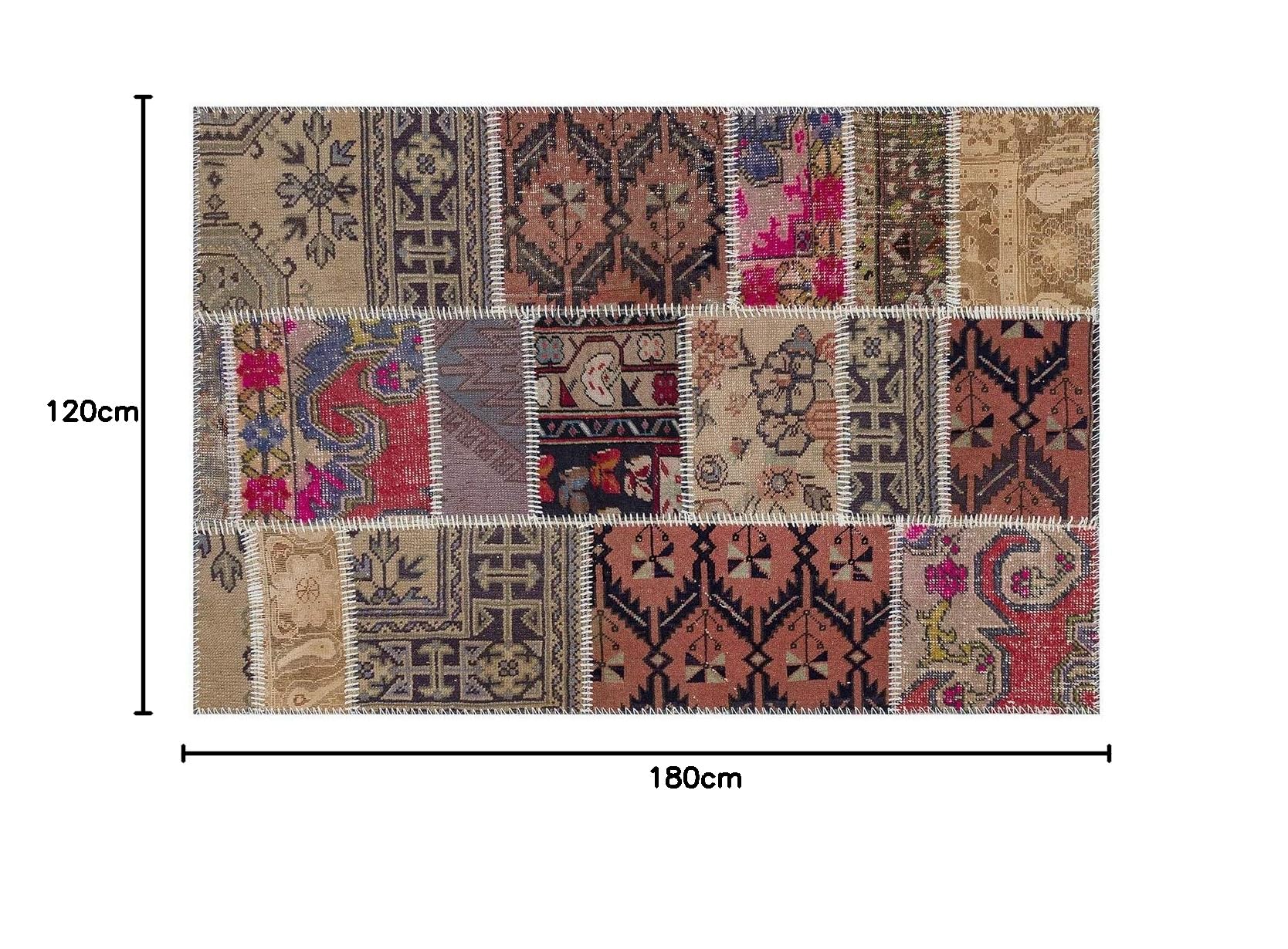 ALLMODE Handgefertigter türkischer Patchwork-Teppich aus Wolle, verschiedene Größen, 120 x 180 cm, 2,16 m²