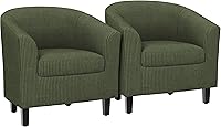Vista 17 de Yaheetech Juego de 2 sillas tipo barril de pana, tapizadas, sillones redondos, sillas de espera con cojín suave para sala de estar, dormitorio, sala