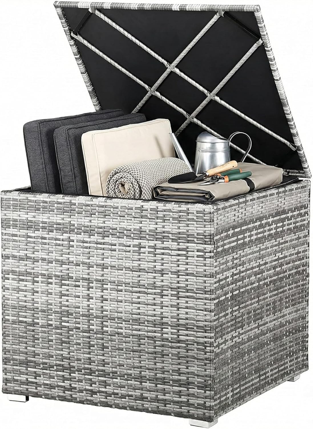 CASARIA® Polyrattan Garden Cushion Storage Box With Lid | 318 Litre Capacity 75x75x70cm | Waterproof Weatherproof Outdoor Shoe Organiser Parcel Chest | Gas Pressure Lifting Spring | Grey