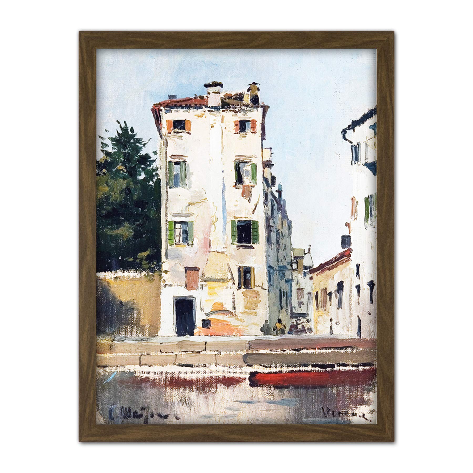 Meifren Venice Building Italy Canal Painting Large Framed Art Print Poster Wall Decor 18x24 in