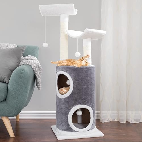 Miniatura 4 de PETMAKER - Árbol para gatos de 45 pulgadas con perchas para siestas, condominio para gatos de 2 pisos, postes rascadores para gatos y juguetes