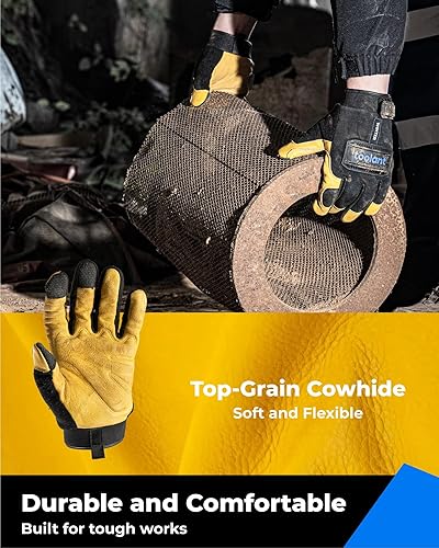 Miniatura 3 de Guantes de trabajo de invierno impermeables para hombres, guantes de mecánico de cuero resistente, forro aislante cálido 3M, pantalla táctil, con