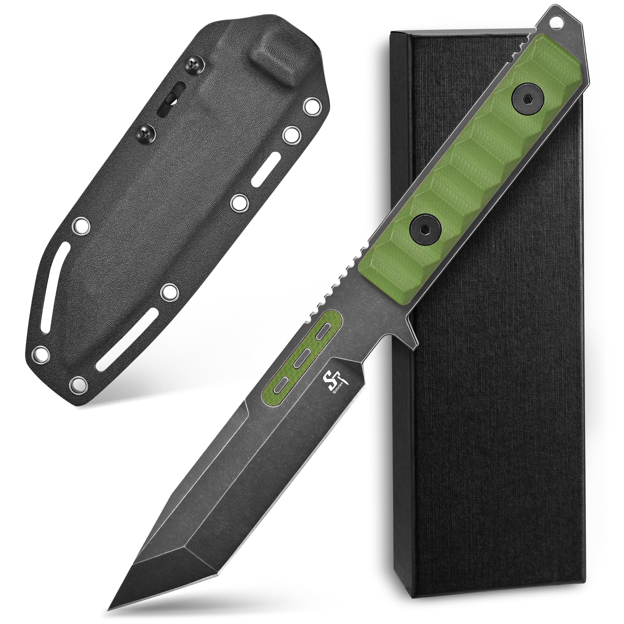 Sitivien ST16 Fixed Blade Knife 154CM Black Stonewashed Steel Blade Double Color G10 Handle Full Tang EDC Tool Straight Knife for Outdoor Tactical