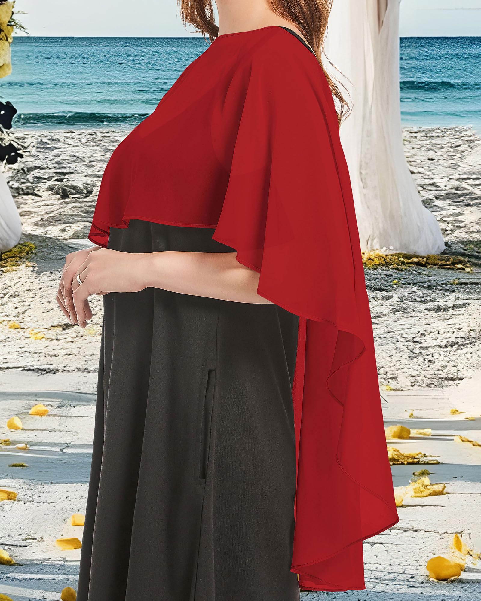 Damas Gasa Cape Bufandas para Vestidos de Novia Elegantes Capelets de Banquete