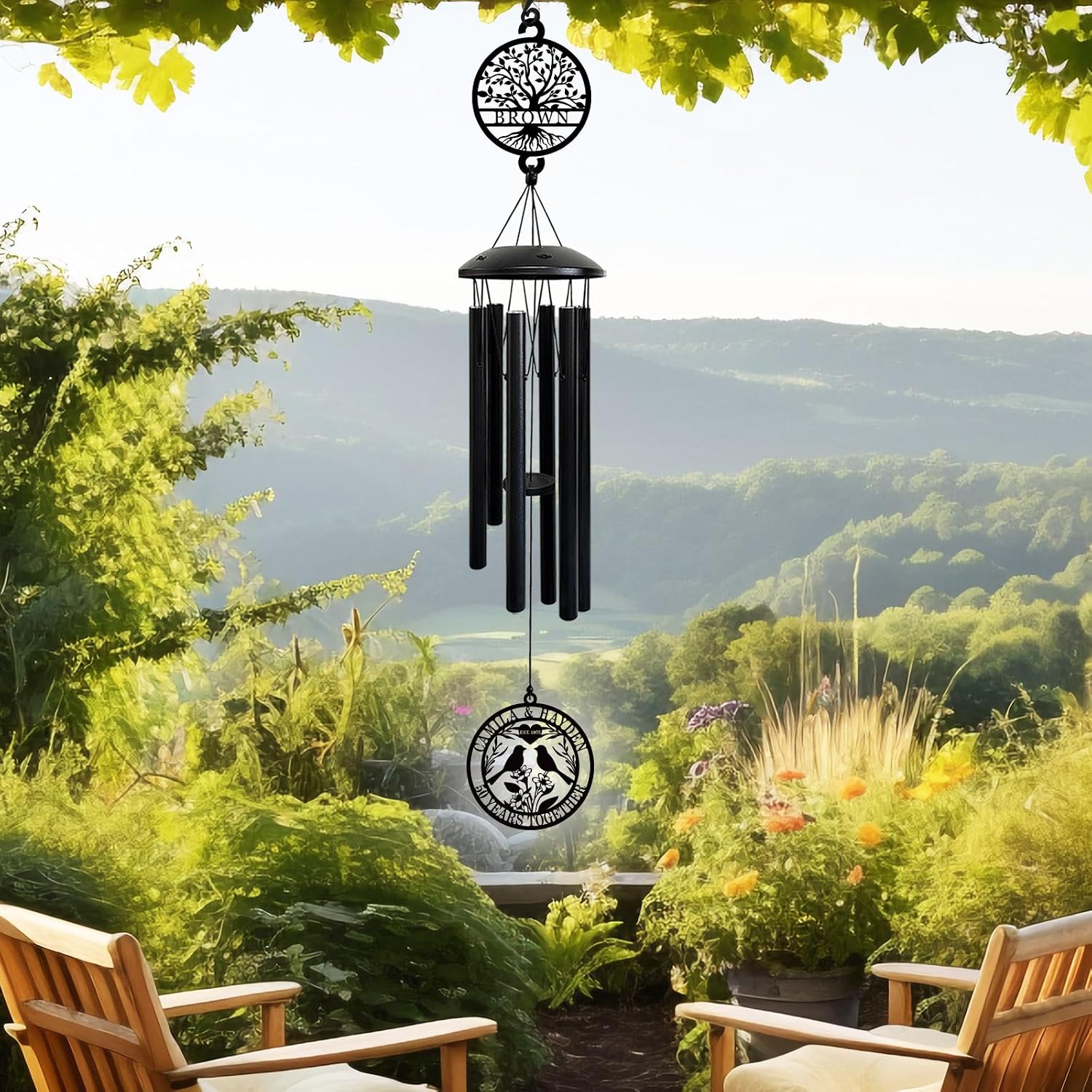 Personalized Wind Chime Anniversary Wedding Gift for Couple, Custom Outdoor Chimes for Him Her, Garden Keepsake Gift for Parents Husband Wife