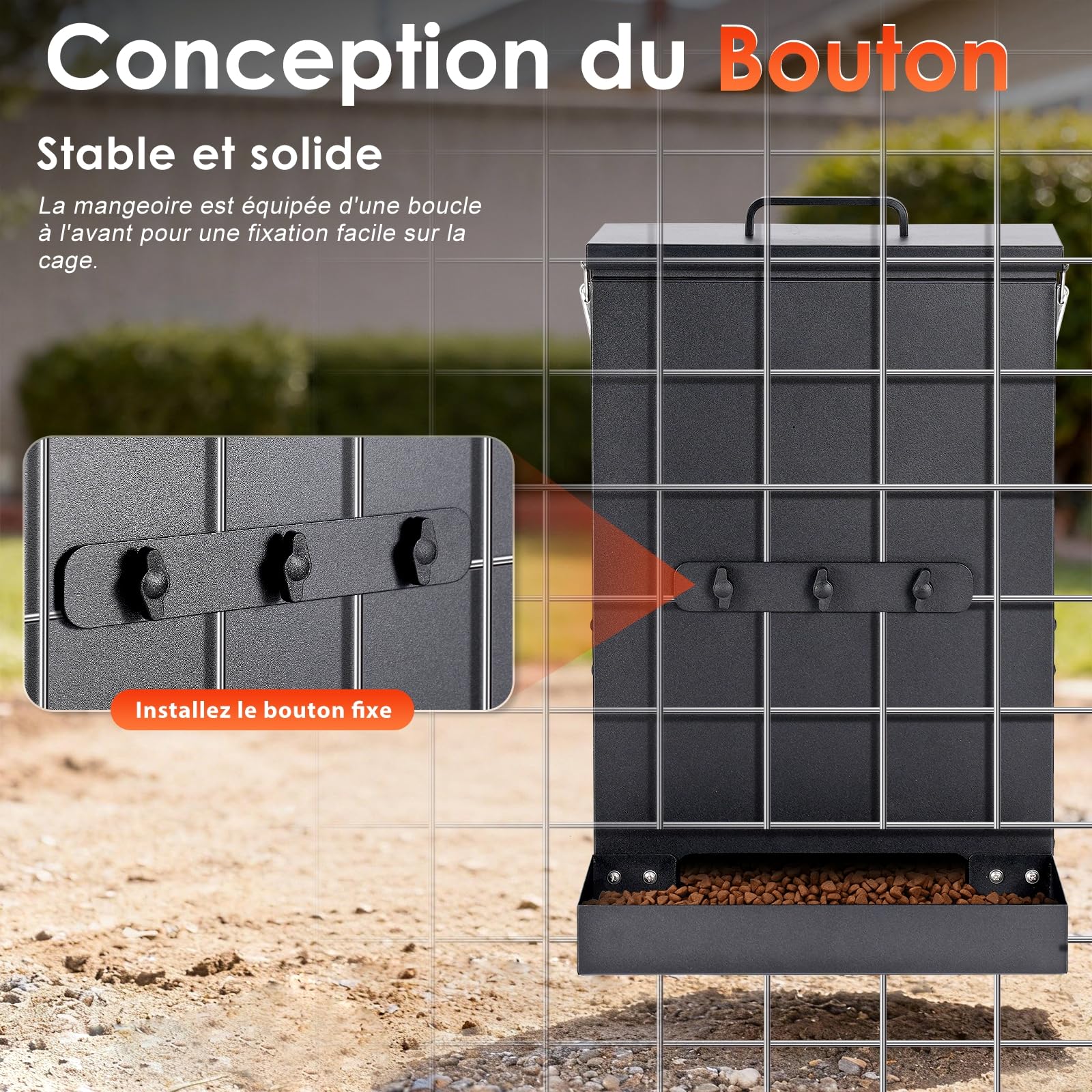 Distributeur Automatique de Nourriture pour Chien en Acier Galvanisé à Suspendre Distributeur de Nourriture pour Animal de Compagnie à Gravité Automatique Extérieur Grande Capacité de 16 L