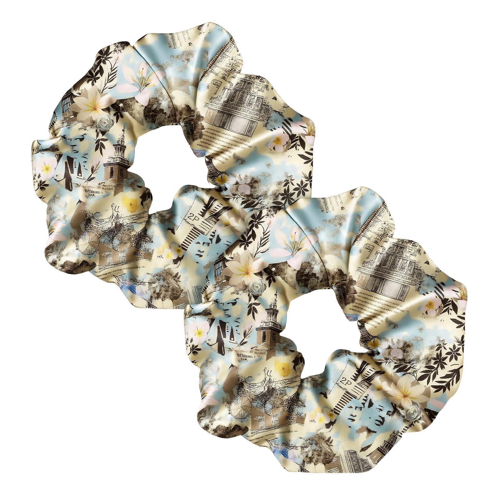 LILYSILK Women's 100% Silk Hair Scrunchies Ladies Elastic Hair Tie Bobbles Ponytail Holders for All Hair Type and Conditions and Preventing Hair Frizz Breakage Loss,Aquarius 2pcs