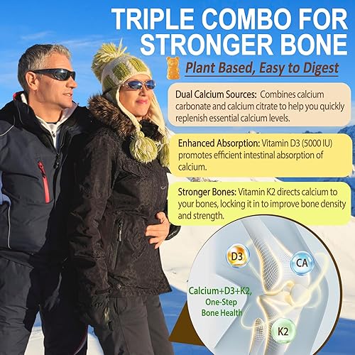 Miniatura 5 de NEVISS Vitamina D3 5000IU Gomitas 125mcg con calcio 600mg K2 Mk7 200mcg aceite de coco para alta absorción suplemento dietético de vitamina D hueso