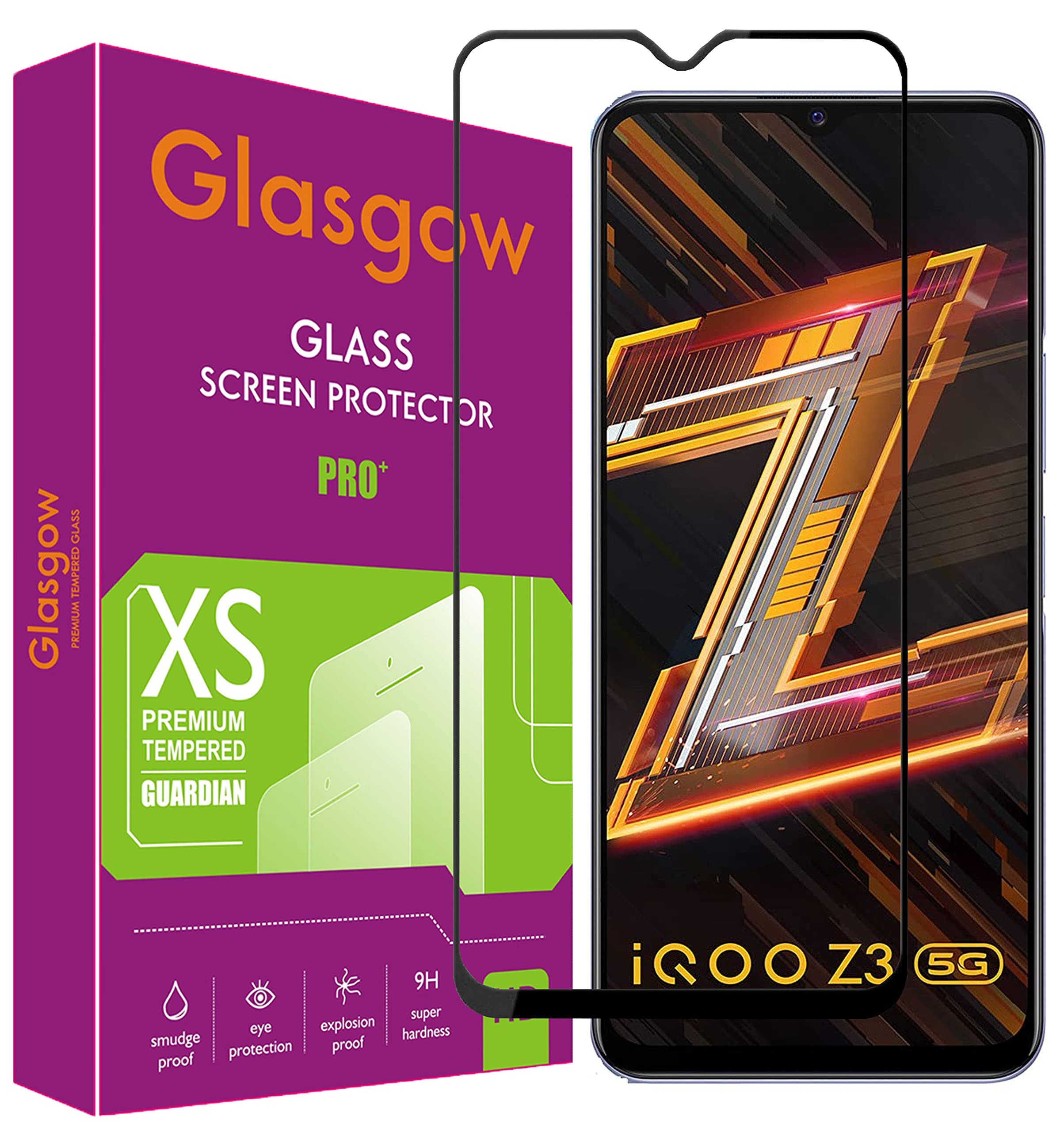 Glasgow 9H+ High Definition [HD] Tempered Glass for IQOO Z3 5G Screen Protection Premium Product [Curved Edges] [Gorilla] - Black (B0992MHD6N) Amazon Price History, Amazon Price Tracker