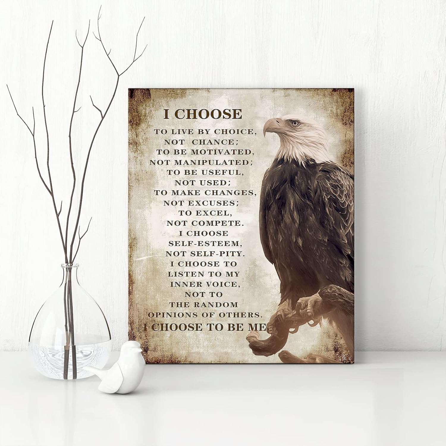 Motivational Canvas Christian Pictures Wall Decor Bald Eagle Gifts Inspirational Quotes Painting Wall Art for Office Bedroom Living Room Prints Artwork Framed 12"x16"