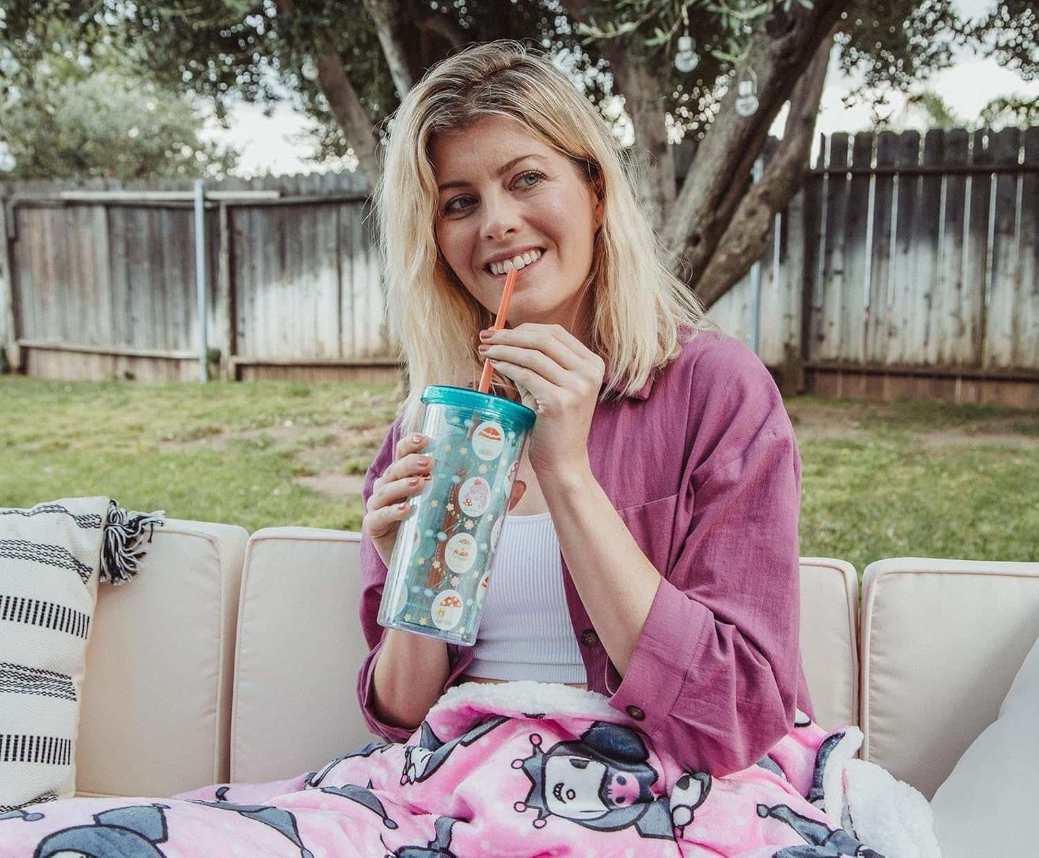 Silver Buffalo Sanrio Hello Kitty and Friends Mushroom Crew Plastic Carnival Cup With Spill-Resistant Lid and Reusable Straw | Holds 20 Ounces - Image 6