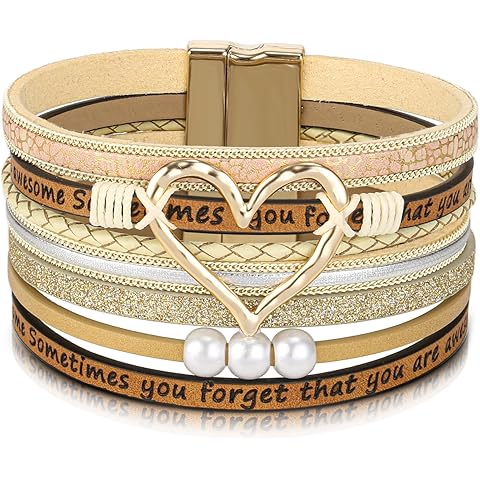 Desimtion Boho Layered Leather Wrap Inspirational Bracelets for Women, Sometimes You Forget Your Awesome Gifts for Women, Teen Girl Gifts Trendy Stuff, Christmas Jewelry for Women Girls