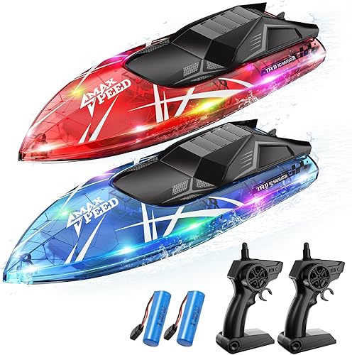 Barco a control remoto para niños, 2 paquetes de barcos RC con luces LED para piscinas, lagos, ríos y bañera, control de 2.4 GHz, cuerpo