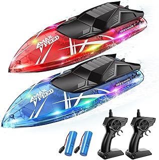 Remote Control Boat for Kids, 2Pack RC Boats with LED Lights for Pools Lakes River & Bathtub, 2.4Ghz Control, Whole Body Waterproof, 2 Rechargeable Batteries Summer Water Toys