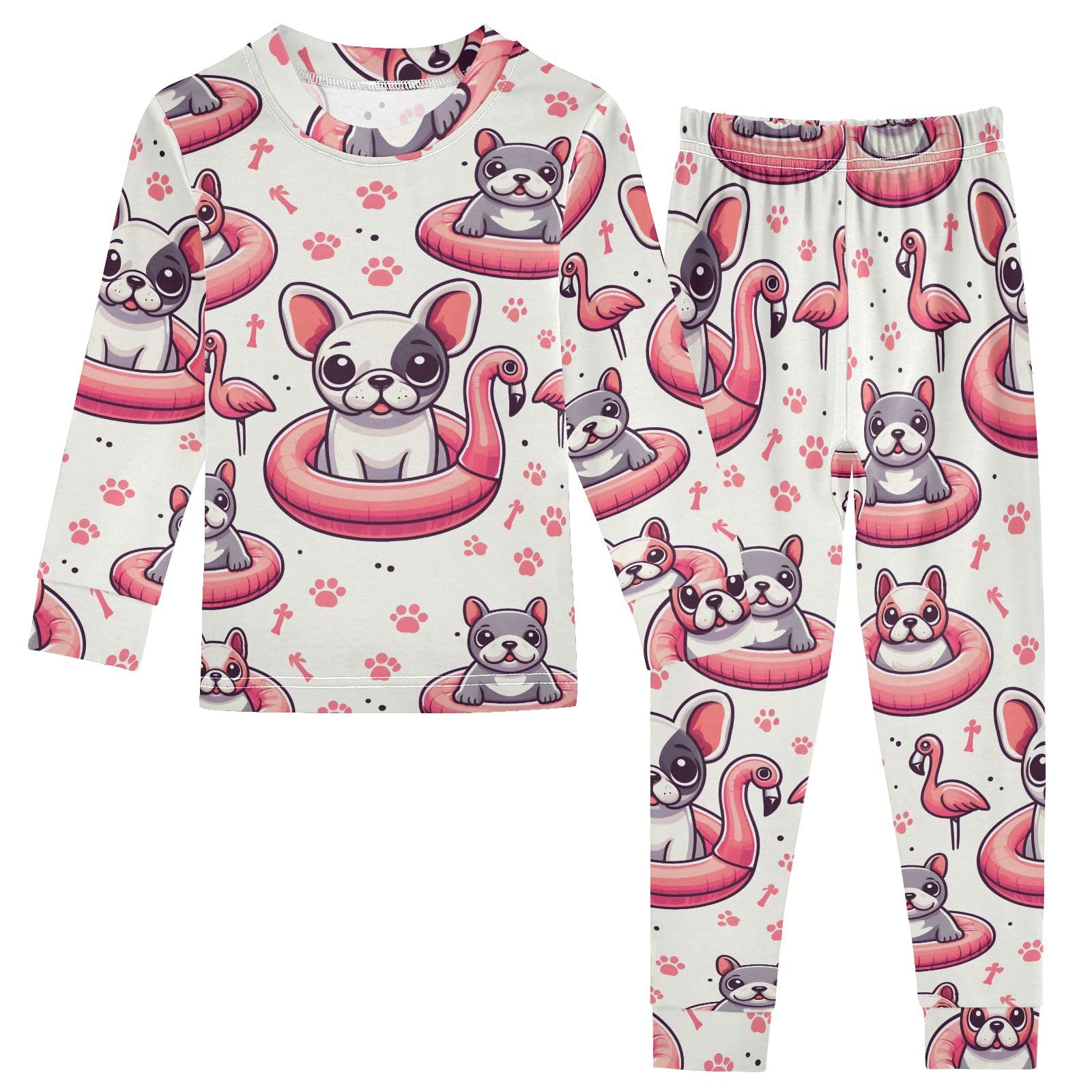 KUEJOP Kids Casual Wear Set Pattern Of French Bulldog Flamingo Swimming Ring Soft Clothing for Playtime