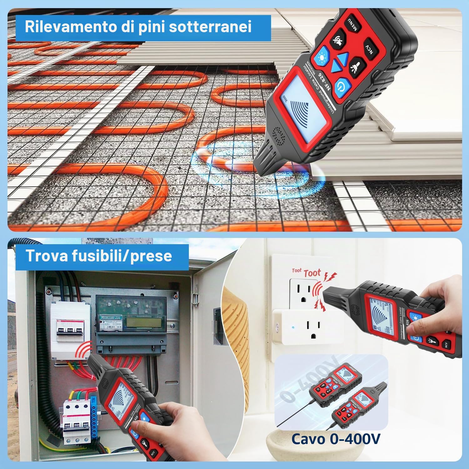 NOYAFA NF-826 Rivelatore Sotterraneo Localizzatore, Tracciatore di Cavi e Circuiti, Rilevatore Cavi Muro e Interrati, Sensibilità Regolabile, Wire Tracer per Casa, Giardino, Elettricisti