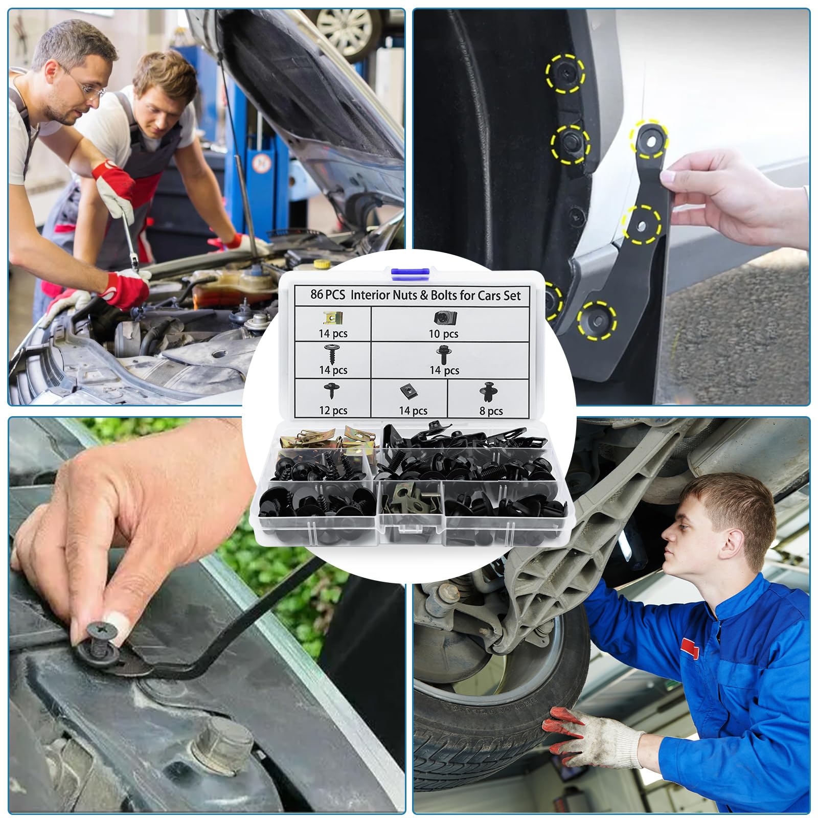 Mumjooyi Set di Viti per Carrozzeria da 86 pezzi Kit Assortimento di Vite per Autoveicoli e Auto U-Clips Fissaggio Metallo Viti per Carrozzeria per il Fissaggio e la Riparazione di Parti di Auto