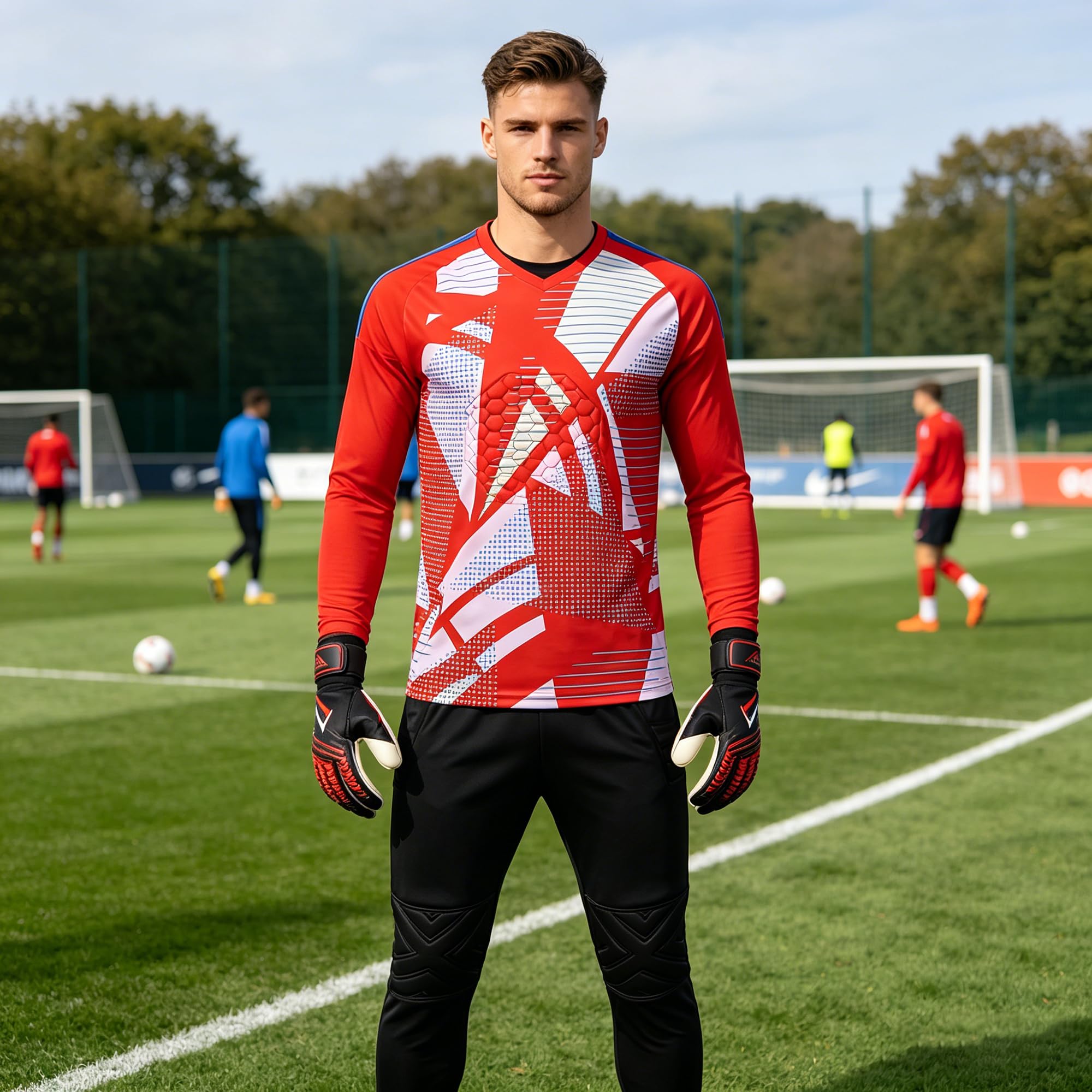 Camiseta de portero para adultos y niños, transpirable, juego de pantalones cortos de portero de fútbol, camiseta de portero con acolchado, entrenamiento de competición, equipo de portero
