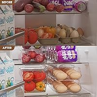 Vista 6 de theaoo - Soporte para huevos para nevera, contenedor automático enrollable para refrigerador, dispensador de huevos de plástico transparente