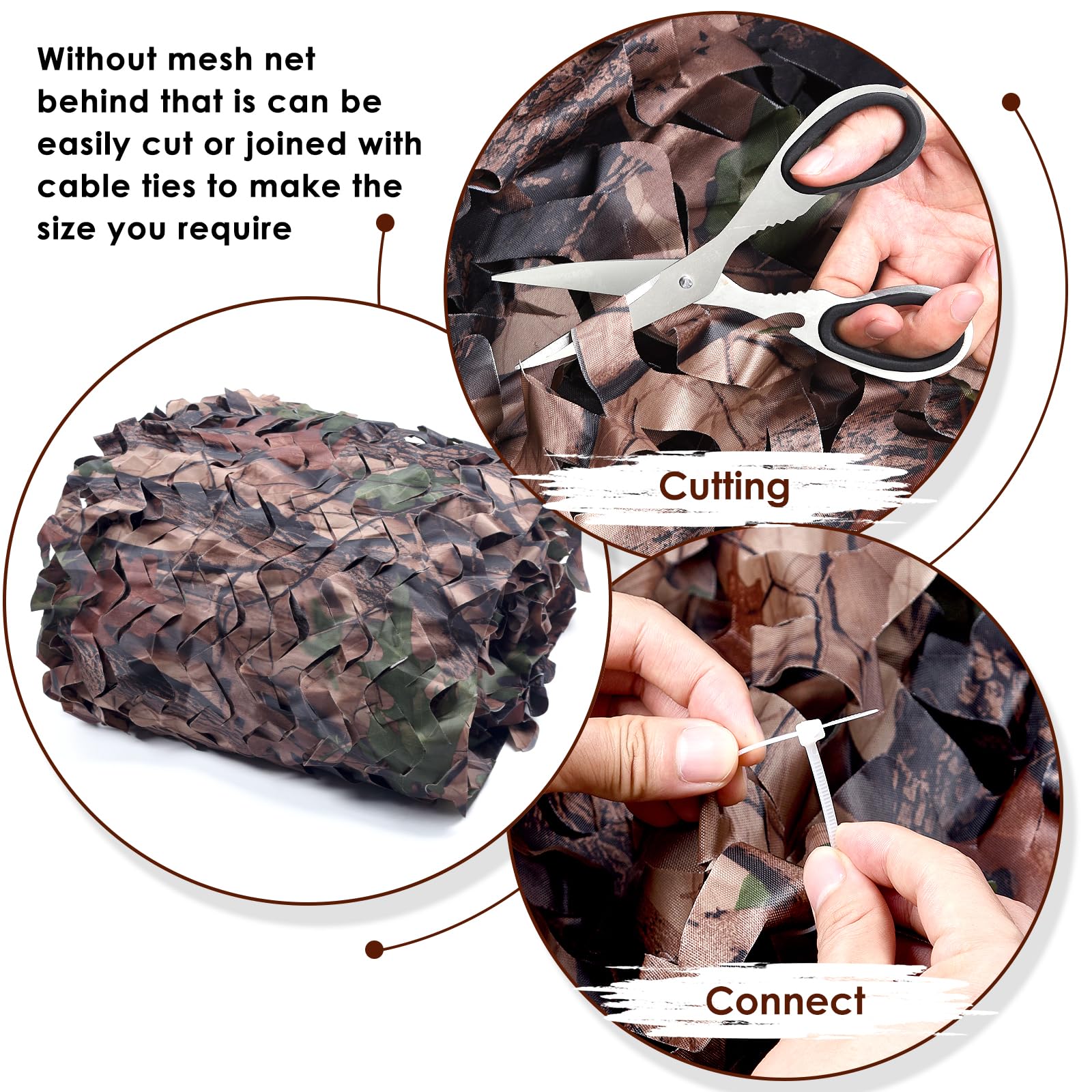 FLYEGO Camo Netting Camouflage Netting, Bulk Roll Mesh Nets Camouflage Nets Military Surplus for for Hunting Blind Sunshade Car Cover Party Decorations (4.9ft*26.2ft/1.5m*8m, Camo Bionic Leaves)