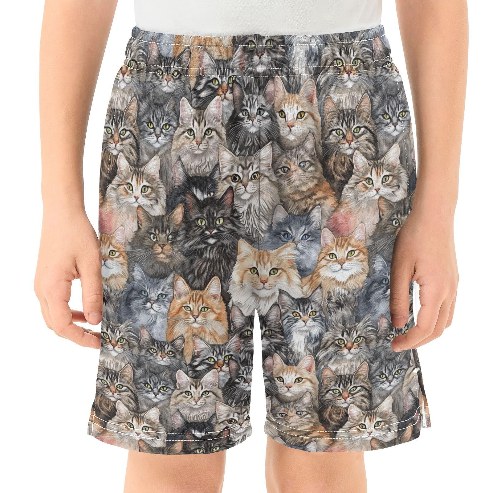 Boys Athletic Shorts Boys with Pockets Running Short Pants L Cartoon Maine Cooncats