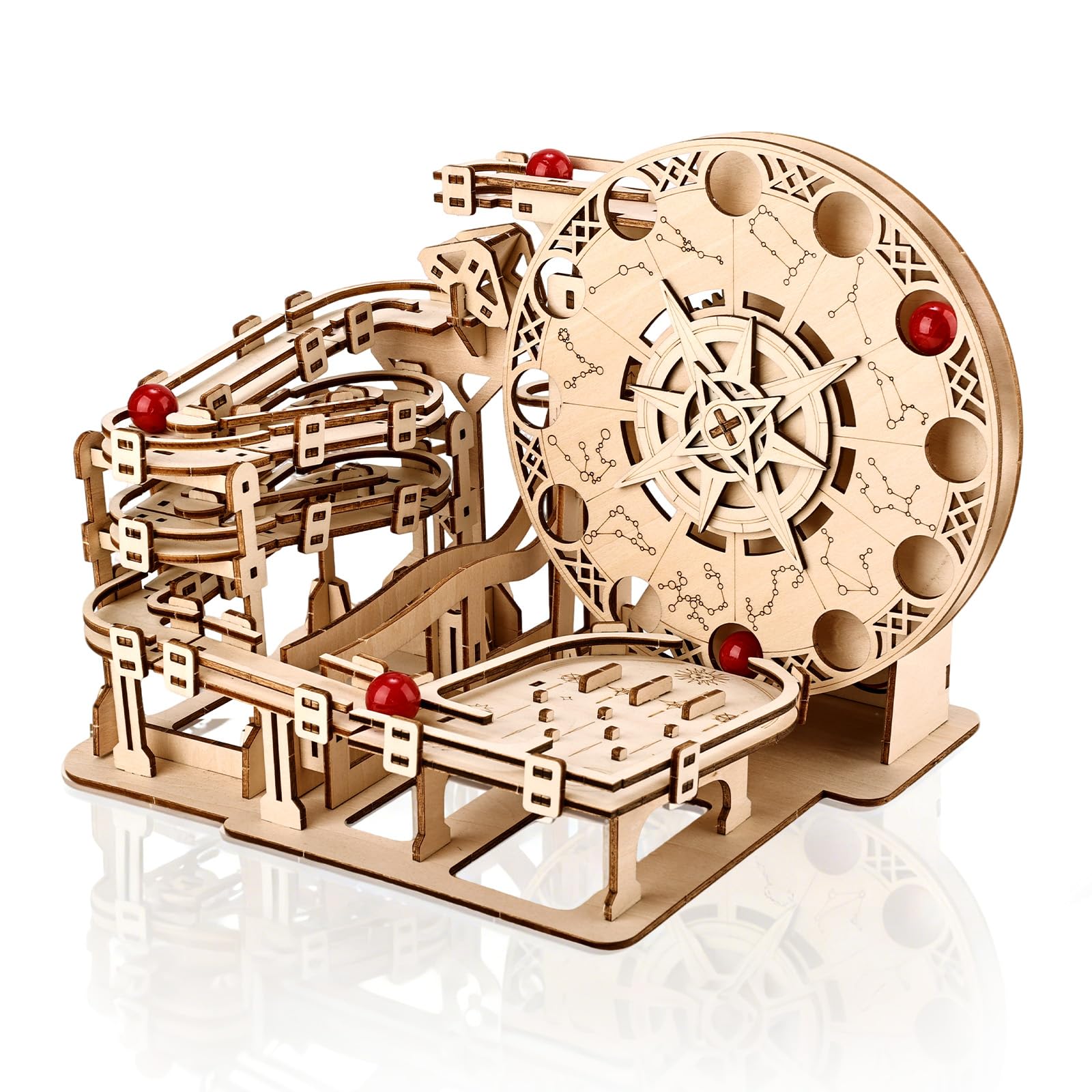 Cuteefun 3D Wooden Puzzle with Mechanical Gears, DIY Craft Kit for Adults Teens, Creative Desk Decor & Unique Gift for Birthdays Christmas (Astrolabe Marble Run)