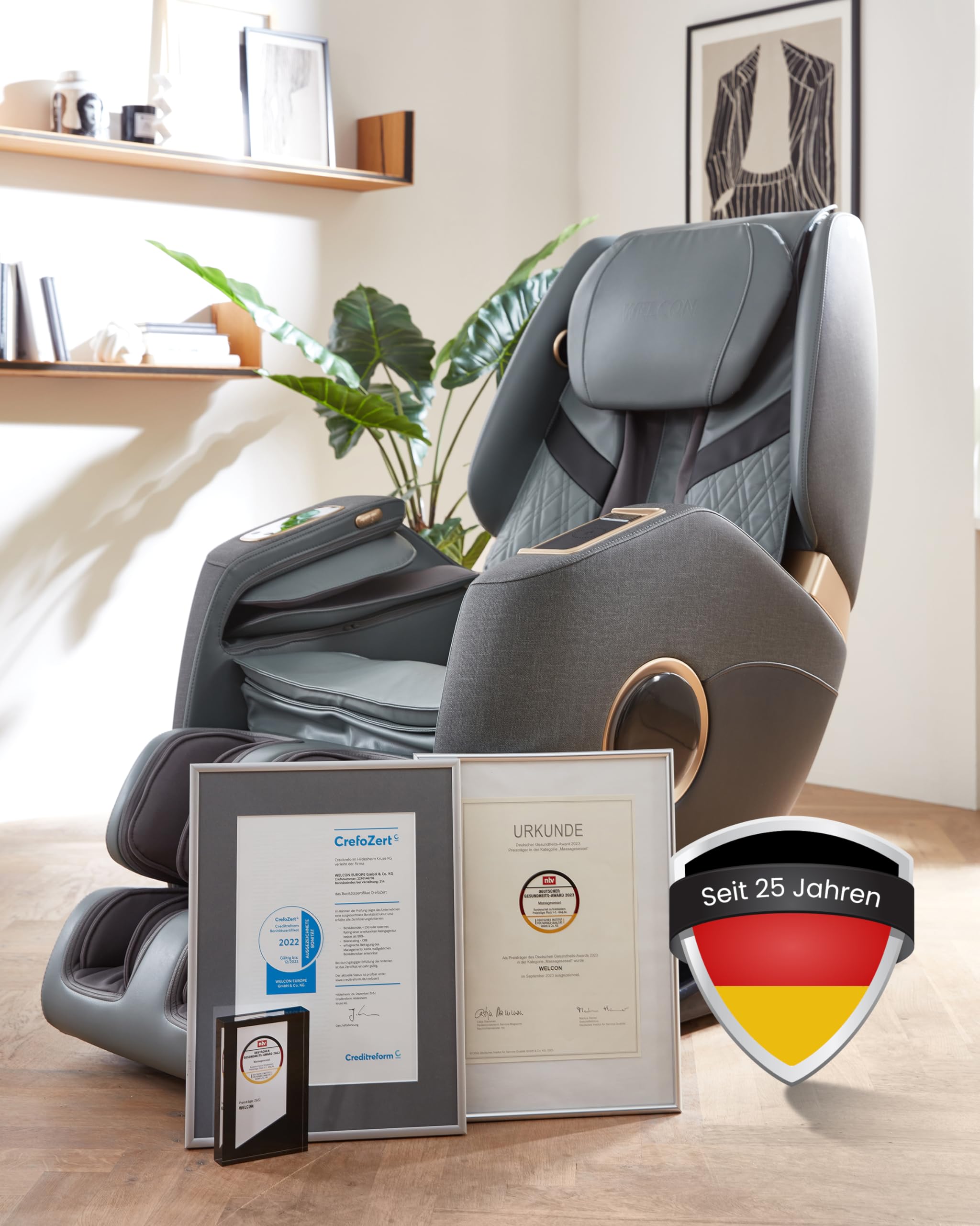 WELCON Easyrelaxx Plus 4D - Sillón de masaje eléctrico, color gris y negro | Sillón de masaje eléctrico con masaje Shiatsu, gravedad cero, función de calor y masaje de cuerpo entero