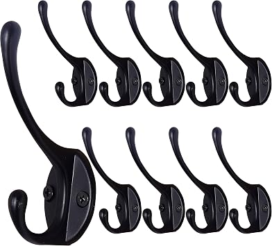 Dseap Coat Hooks Wall Mounted, Pack of 10, Metal Hooks for Hanging, Black