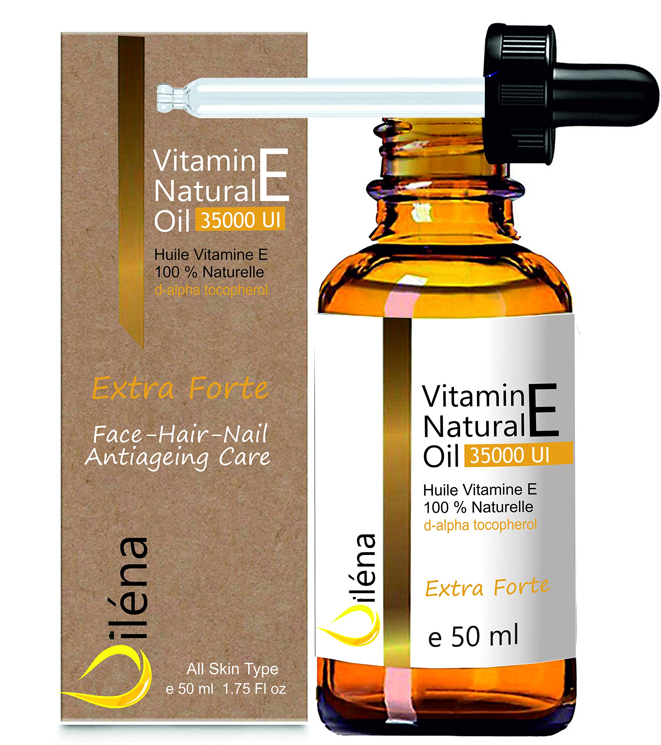 100% Natural Vitamin E Oil 35,000 IU, 50ml | Anti-Aging Facial Treatment | Dark Circles Eliminator | Hair Loss Prevention | Nail Strengthener, 50 ml Pack of 1