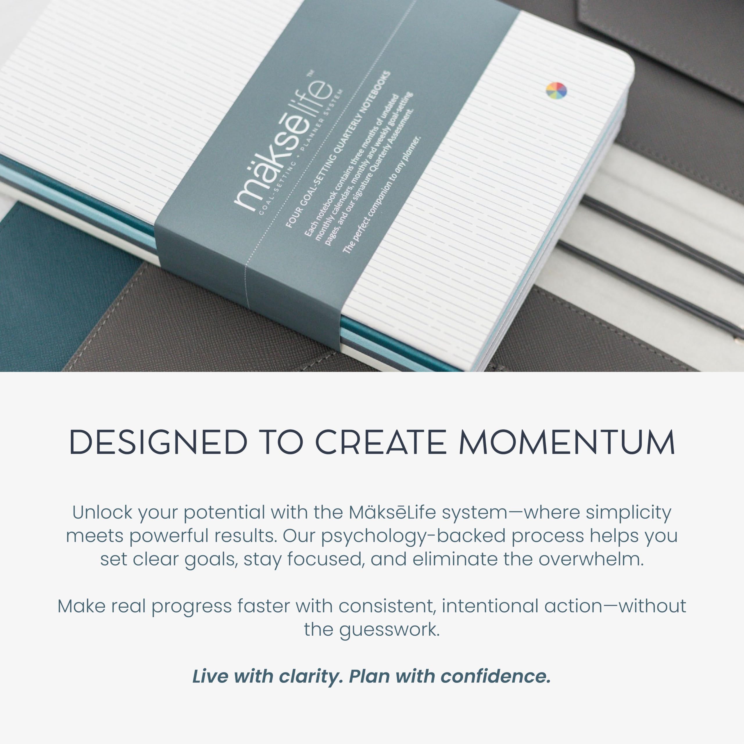 MäksēLife Cuadernos para establecer objetivos, juego Moxie | Planificador de 12 meses sin fecha para visión audaz y acciones semanales, sistema de logros de fomento de confianza A5