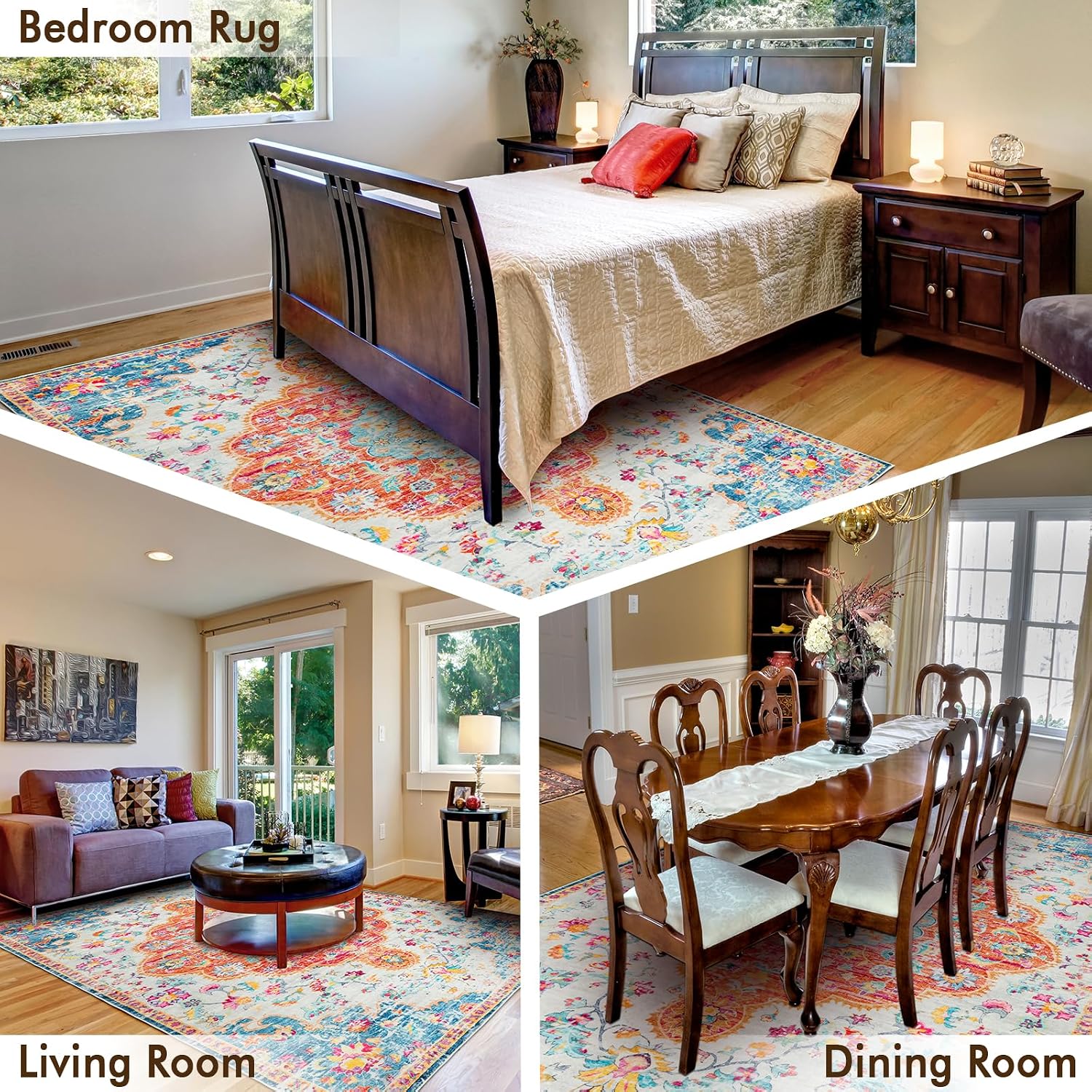 5x7 Machine Washable Area Rug for Living Room, Boho Neutral Floor Rugs for Kids, Non-Slip Low Pile Room Carpet for Bedroom, Dining Room & Nursery(5x7 Orange)