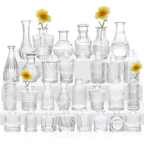Set of 30 Bud Vases for Flowers,Glass Vases for Centerpieces,Small Glass Bud Vase for Rustic Wedding Decorations,Mini Vases,Clear Vases for Table Decor,Single Flower Vase for Bedroom Living Room