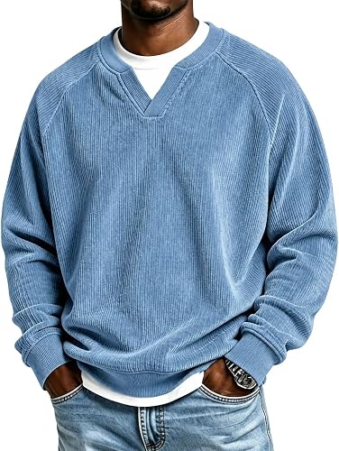 Corduroy Mens Layered Long Sleeve Shirts Comfort Pullovers T