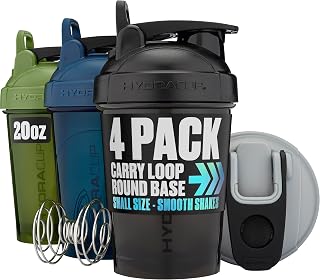 HydraCup [4 Pack] - 20oz Shaker Bottle for Protein Mixes, Barbell Blender Wire Whisk & Mixing Grid, Shaker Cup BPA Free