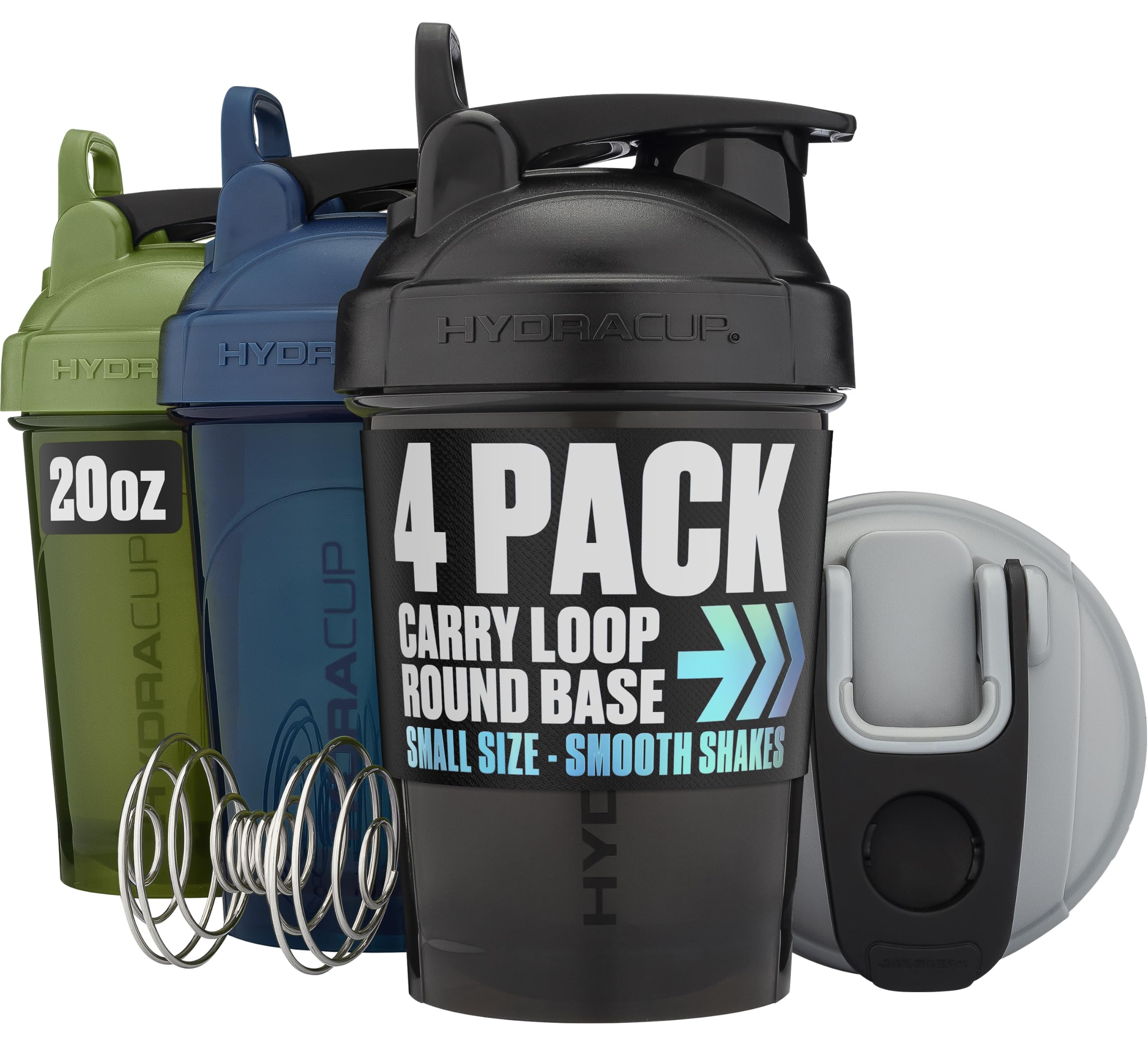 Hydra Cup V2 - Confezione da 4 borracce da 591 ml con mescolatore a molla, shaker per bevande proteiche