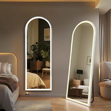 65"x26" Full Length Mirror with LED Light, Floor Standing Mirror w/Dimming & 3 Color Lighting, Arched Wall Mirrors for Bedroom, Living Room, Dressing Room, Home Decor