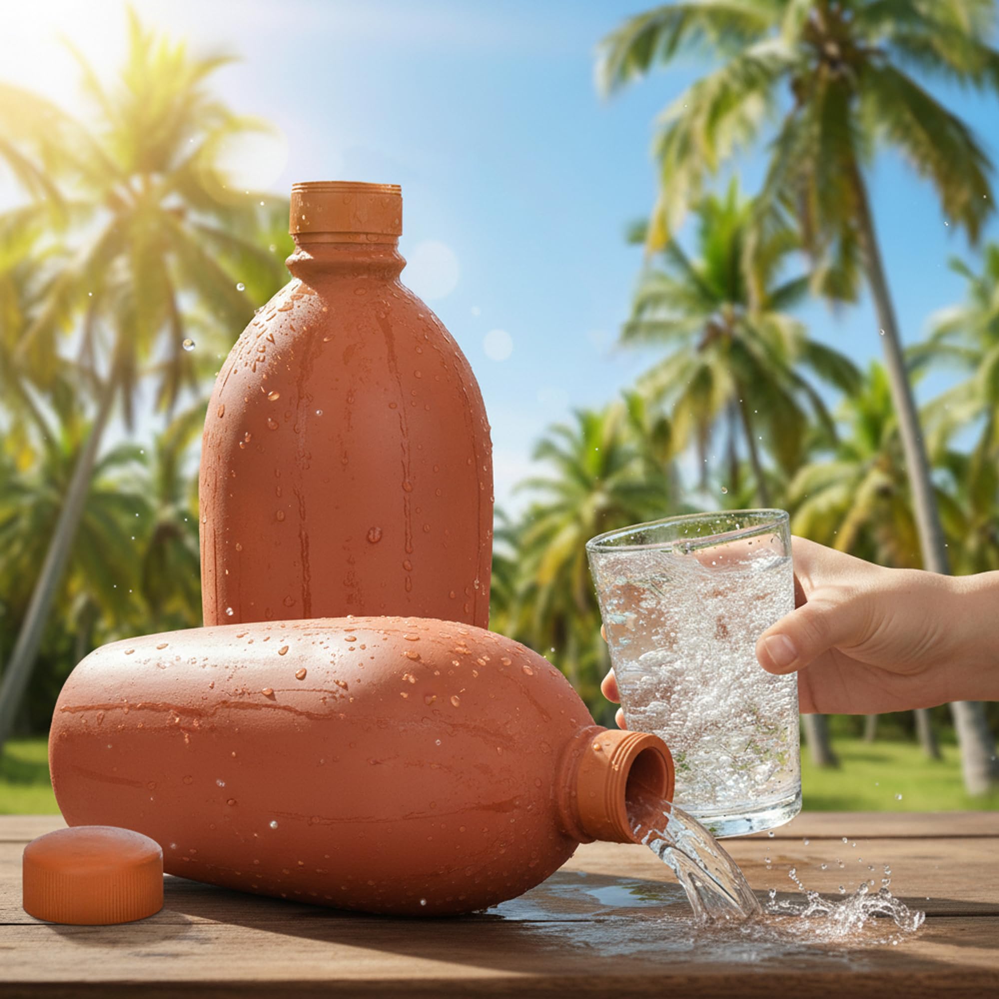 Natural Terracotta Water Bottle - Keeps Water Cool! -1