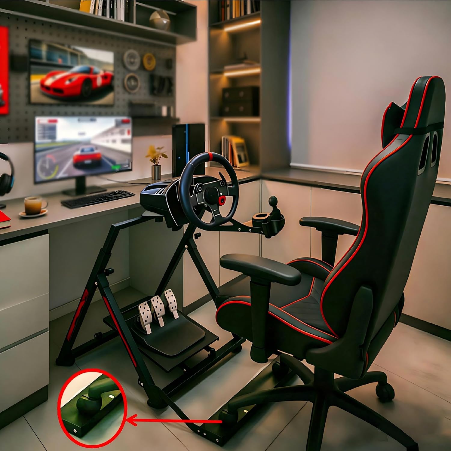 QVWZD Racing Wheel Stand Pre-assembled Sim Steering Frame With Seat Slot | Foldable,Adjustable, Fit For Logitech G920, G923, Thrustmaster T300, T500 and other devices, XBOX, PS and PC